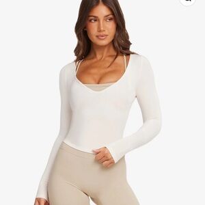 Crop Shop Boutique Cream V Neck Long Sleeve Top